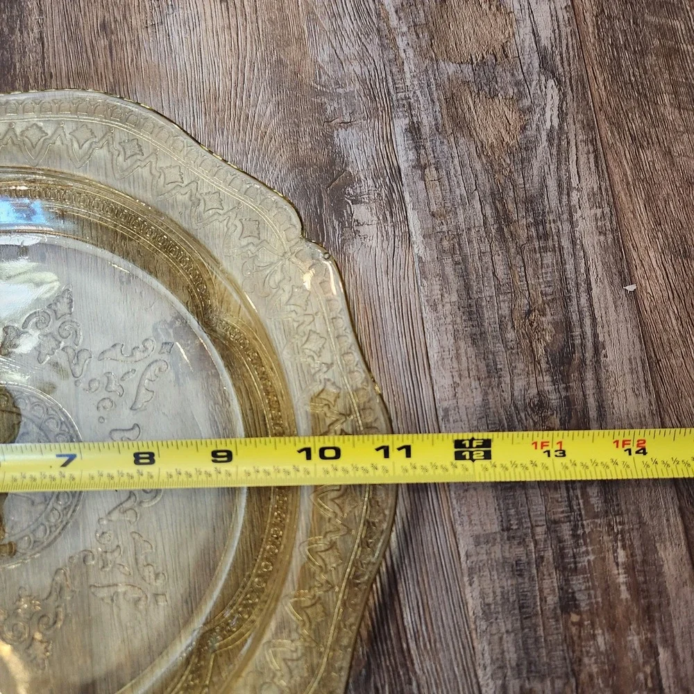 Vintage Amber Depression Glass Scalloped Serving Platter Embossed Floral 11 in